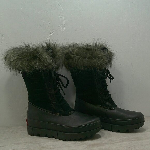 Sorel Joan of Artic Black Leather Waterproof Wedge Snow Winter Boots Size 8 - Picture 1 of 12
